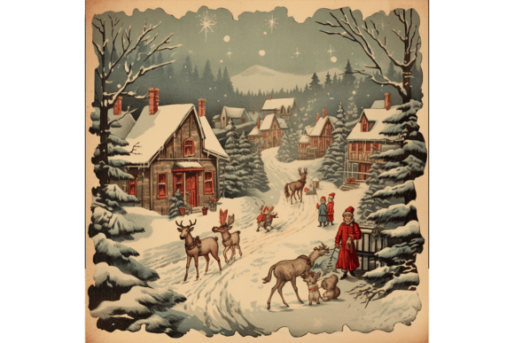Download 4 Vintage Christmas Card Illustrations - Illustrations Collection