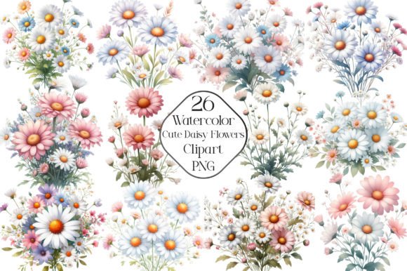 Download Watercolor Daisy Cute Flowers Clipart - Cute flowers Collection