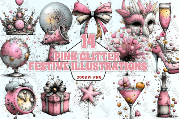 Download Pink Glitter Festive Illustrations PNG - Illustrations Collection